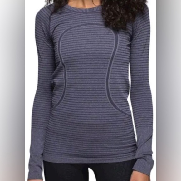 lululemon athletica Tops - Lululemon Athletica gray/purple Striped swiftly tech run top EXCELLENT worn once
